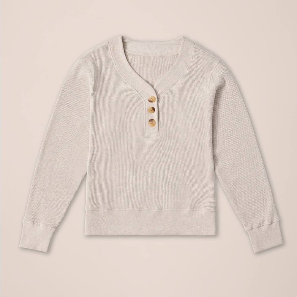 NWT Organic Thermal Waffle Henley Pullover